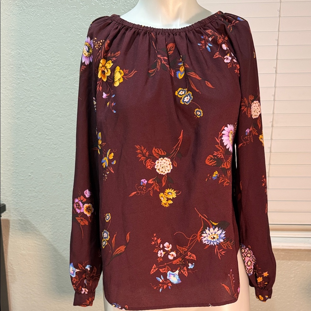 Ann Taylor Floral Burgundy Women's Top